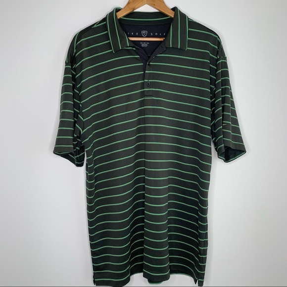 Nike Golf Men's Dark Grey and Green Striped Shirt